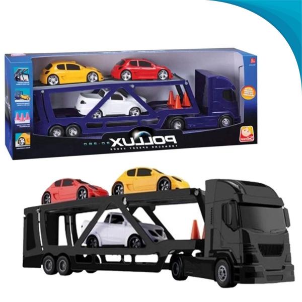 Imagem de Kit Caminhão Cegonha E 3 Carros Sortidos Brinquedo Para Criança Educativo