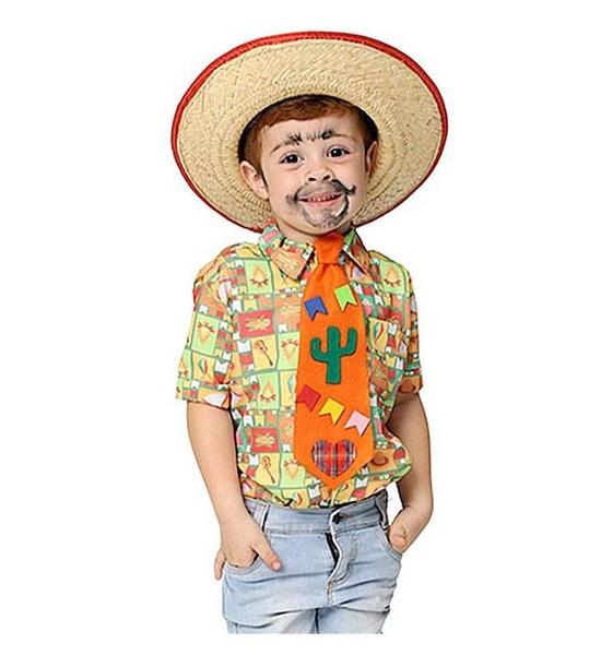 Imagem de Kit Camisa Arraiá + Gravata Roupa Junina Infantil Masculina