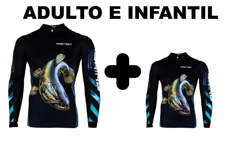 Imagem de Kit Camisa de Pesca Adulto e Infantil Traira Trairão c/ Proteção Solar Uv50+