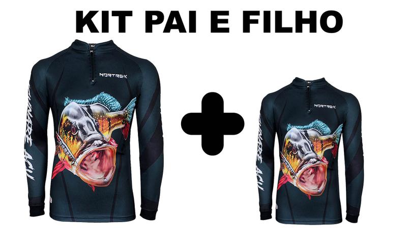 Imagem de Kit Camisa de Pesca Pai e Filho Tucunaré Proteção Uv50+ c/ Zíper e Gola