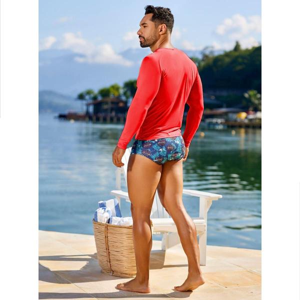 Imagem de Kit Camisa Térmica Com Sunga Boxer Zíper Lateral e Bolso Proteção Térmica Uv Short Banho Com Ajuste Adulto Masculino Natação Surf Blusa Comprida