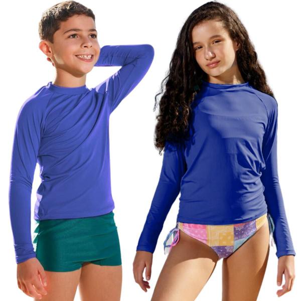 Imagem de Kit Camisa Térmica Infantil Proteção Solar Com Toquinha Natação Hidroginástica Menino Menina Unissex