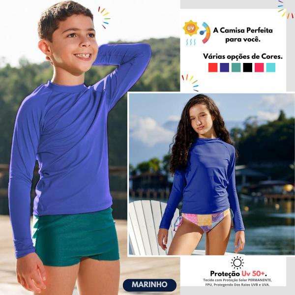 Imagem de Kit Camisa Térmica Infantil Proteção Solar Com Toquinha Natação Hidroginástica Menino Menina Unissex