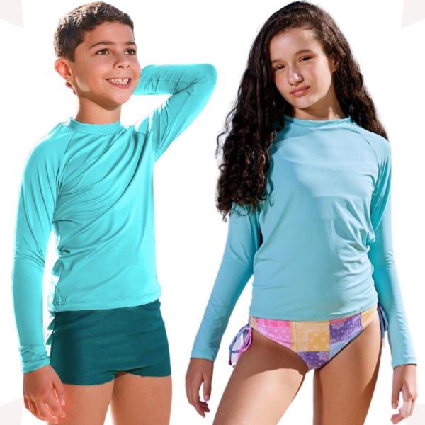 Imagem de Kit Camisa Térmica Infantil Proteção Solar Com Toquinha Natação Hidroginástica Menino Menina Unissex