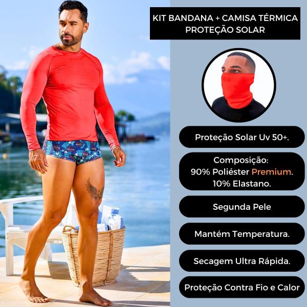 Imagem de Kit Camisa Térmica Proteção Solar Com Bandana Masculina Uv