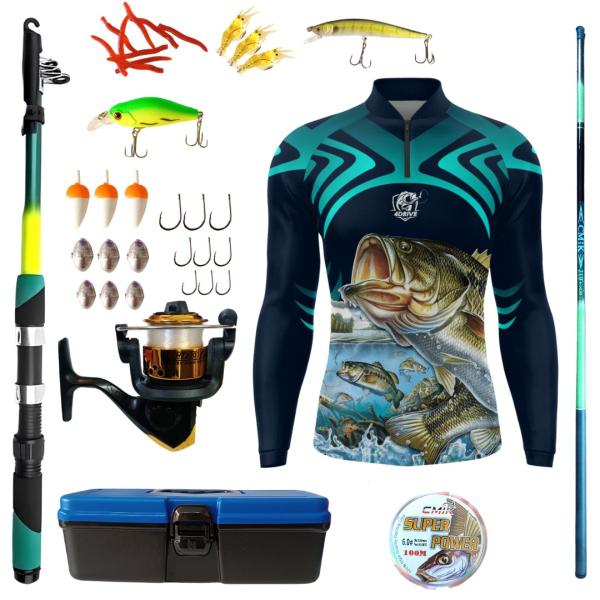 Imagem de Kit Camiseta De Pesca Mais Artigos De Pesca Isca Molinete 