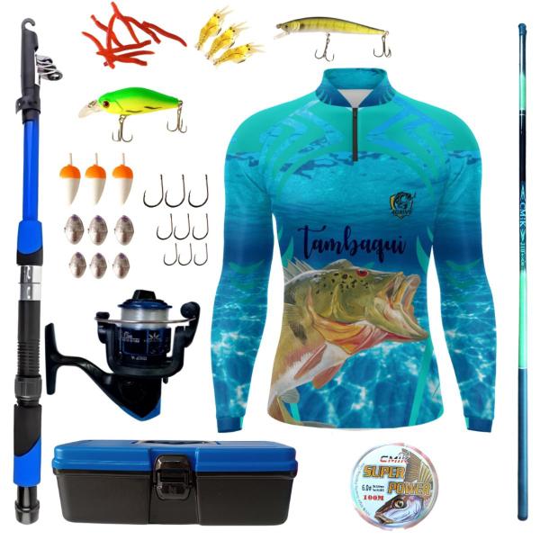 Imagem de Kit Camiseta De Pesca Mais Artigos De Pesca Isca Molinete 