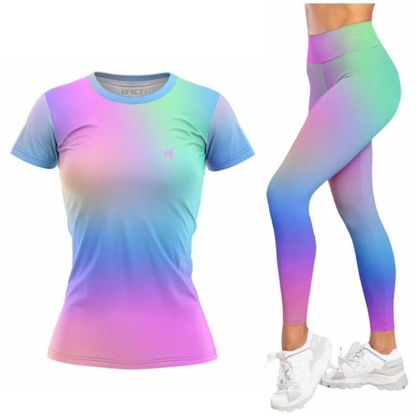 Imagem de Kit Camiseta Feminina Academia Legging Cos Alto Fitness Musculacao Caminhada Treino