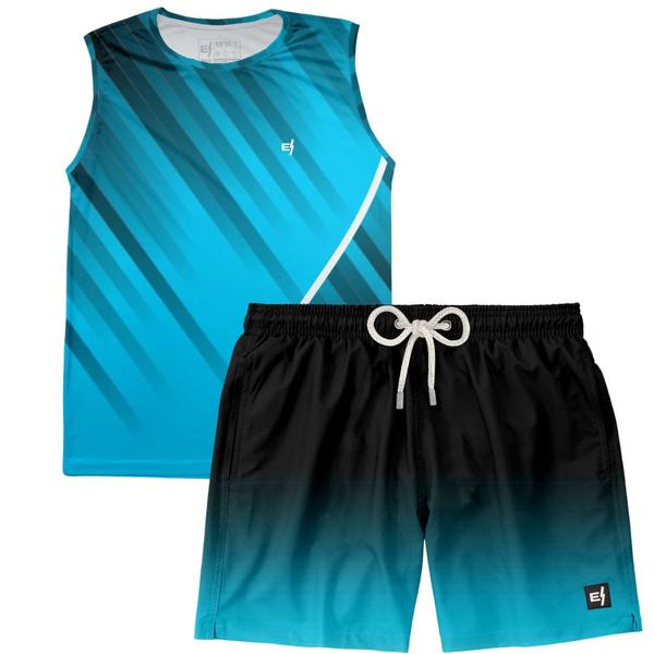 Imagem de Kit Camiseta Regata Cavada Masculina Short Estampado Verão Fitness Confortavel