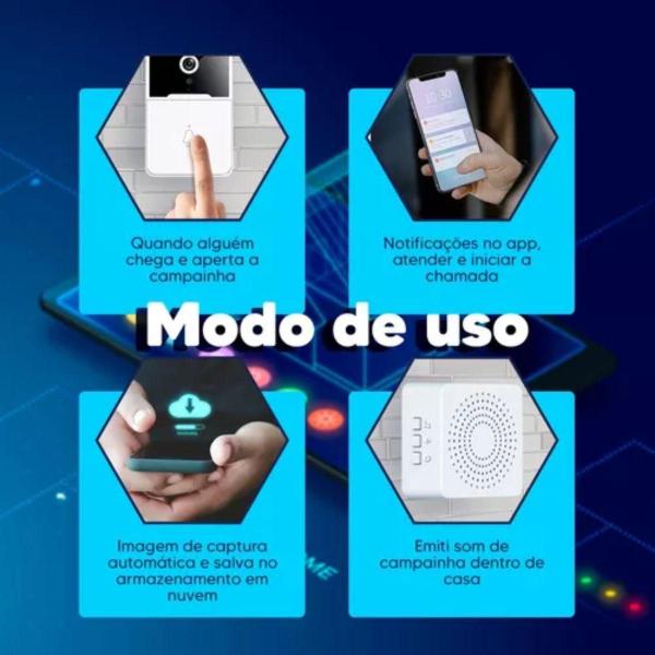 Imagem de Kit Campainha Com Câmera Wifi Sem Fio Áudio Interfone Portão