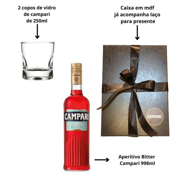 Imagem de Kit Campari 900ml + 2 Copos Vidro + Água Tônica + Dosador