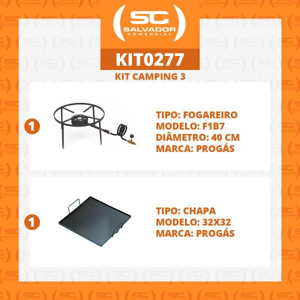 Imagem de Kit Camping 3 - Fogareiro Fogão F1B7 Redondo 40cm + Chapa Bifeteira 32cm - Progás