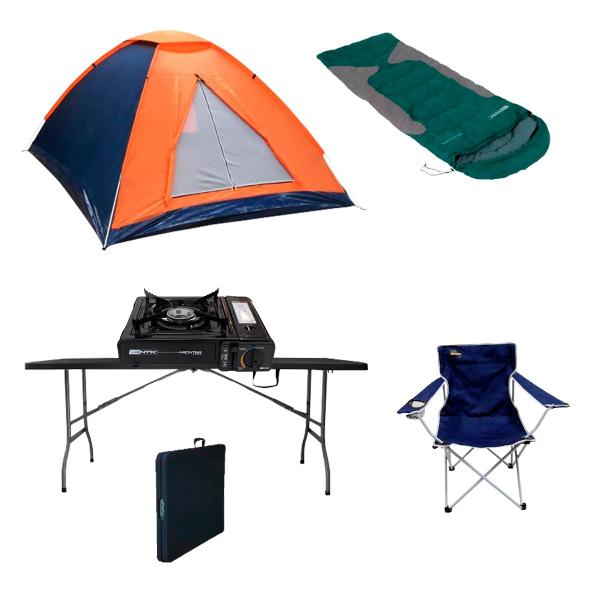 Imagem de Kit Camping Acampamento Saco de Dormir Mesa Dobrável Barraca Cadeira Fogareiro