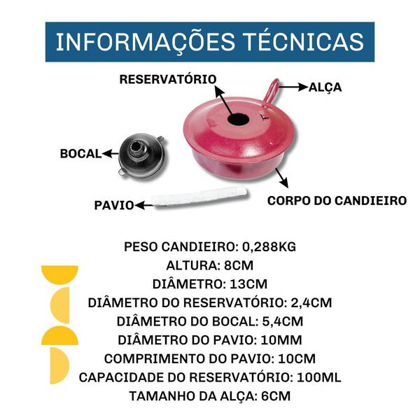 Kit Candieiro Lamparina Com 24 Pavios 10cm - ROA - Linha Camping Imagem de Kit Candieiro Lamparina Com 24 Pavios 10cm