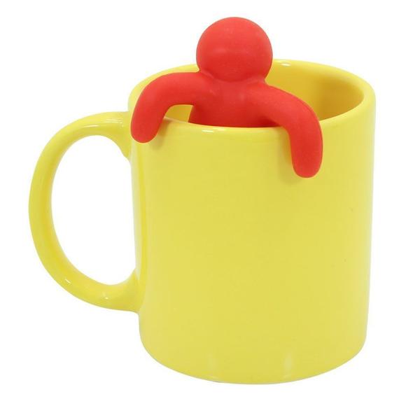 Imagem de Kit Caneca Arredondada Colours Amarelo Cerâmica 330ml E Boneco Infusor de Chá Silicone