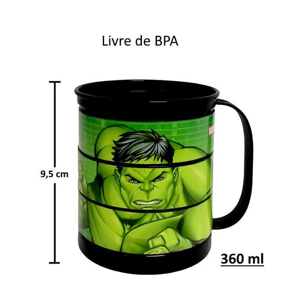 Imagem de Kit Caneca Divertida Giratória Infantil do Hulk e Homem Aranha 360ml