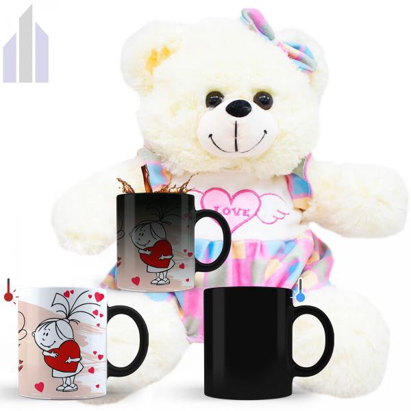 Kit Caneca Mágica Urso Pelúcia Presente Dia dos Namorados N3 - Fofy Toys Imagem de Kit Caneca Mágica Urso Pelúcia Presente Dia dos Namorados N3