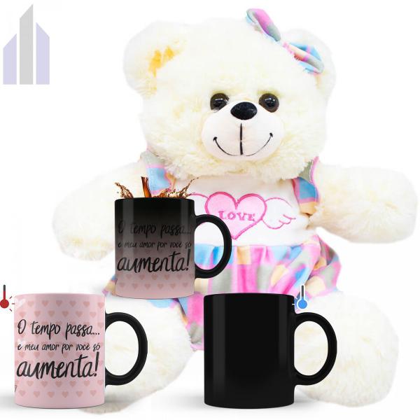 Imagem de Kit Caneca Mágica Urso Pelúcia Presente Dia dos Namorados N4