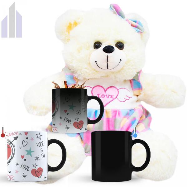 Kit Caneca Mágica Urso Pelúcia Presente Dia dos Namorados N5 - Fofy Toys Imagem de Kit Caneca Mágica Urso Pelúcia Presente Dia dos Namorados N5
