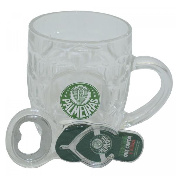 Imagem de Kit Caneca Palmeiras Jogo Abridor Caneca 280ml Vidro Sacola