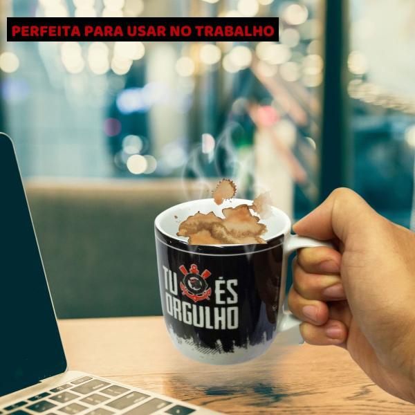 Imagem de Kit Caneca Porcelana Preto 300ml Tu És Orgulho + 1Un Copo Americano Cerveja Chopp Time Corinthians