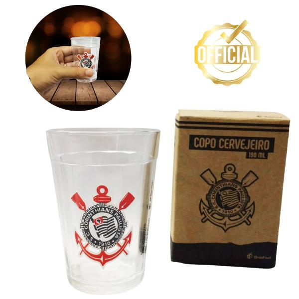 Imagem de Kit Caneca Porcelana Quadrada 220ml Preto + 1Un Copo Americano 190ml Cerveja Corinthians Oficial