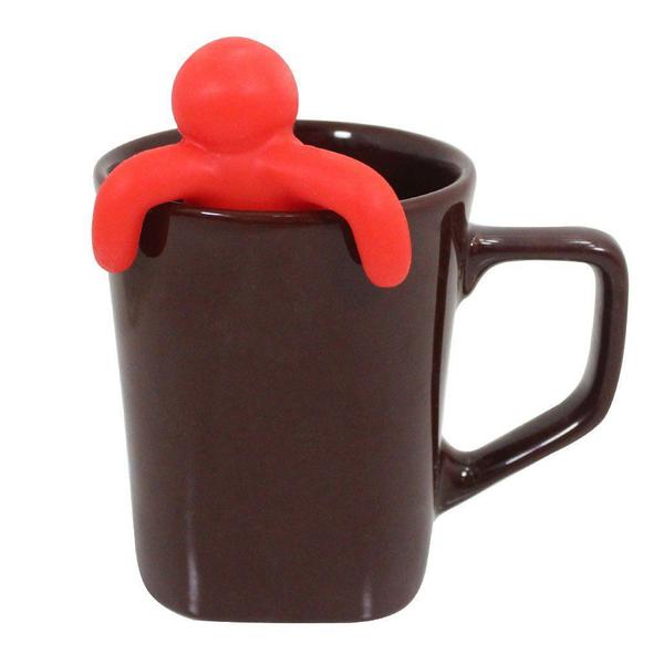 Imagem de Kit Caneca Reta Colours Marrom Cerâmica 330ml E Boneco Infusor de Chá Silicone