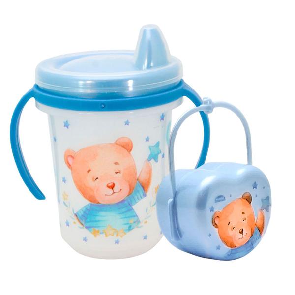 Imagem de Kit Caneca Treinamento Infantil Trio 330ml e Porta Chupeta Plasutil