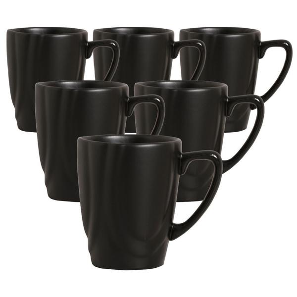 Imagem de Kit Canecas Café Da Manha Preta Slim 280ml Porcelana Diferente Chique