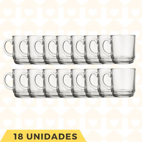 Imagem de Kit Canecas Vidro Grosso 250ML Ideal Chocolate Quente Café - 18UN