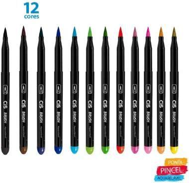 Imagem de Kit Caneta Brush Pen - Aquarelável - 12 Cores - Cis