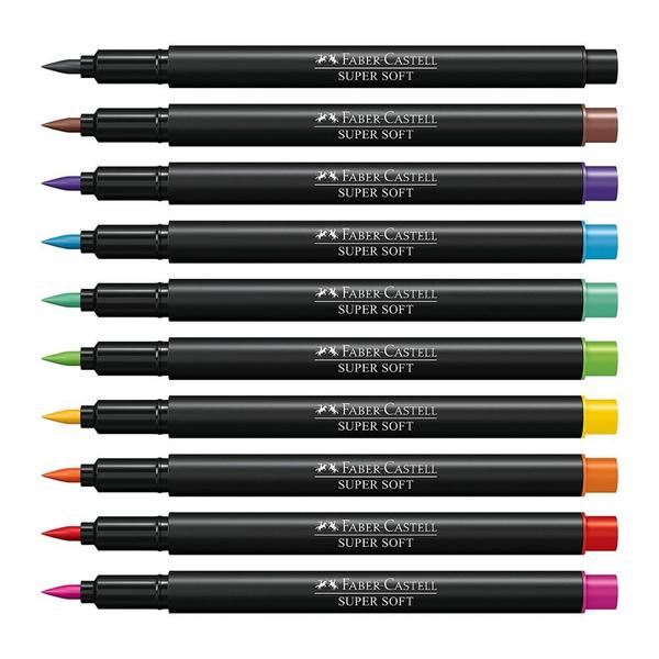 Imagem de Kit Caneta Brush Pen Ponta Pincel Faber Castell 10 Cores