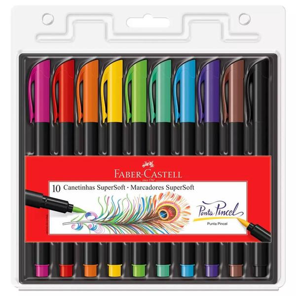 Imagem de Kit Caneta Brush Pen Ponta Pincel Faber Castell 10 Cores