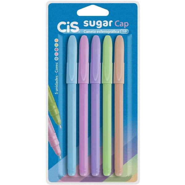 Imagem de Kit Caneta Esferográfica Sugar Cap 1,0mm Com 5 Cores Cis