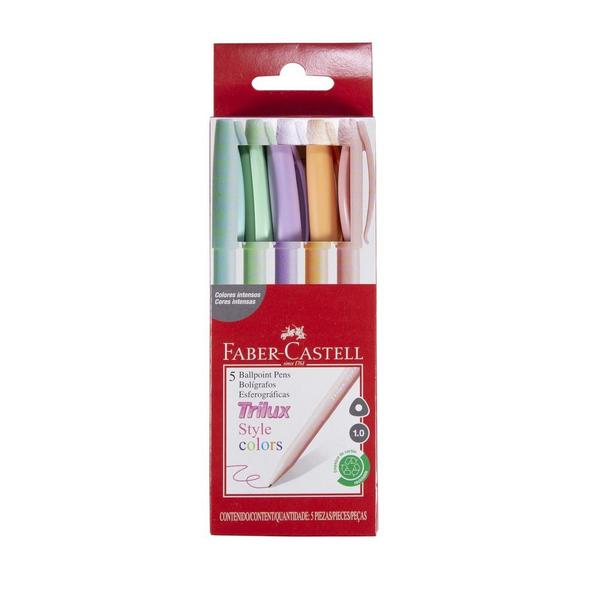 Imagem de Kit Caneta Faber-Castell Trilux Style Colors Pastel C/ 5 unidades