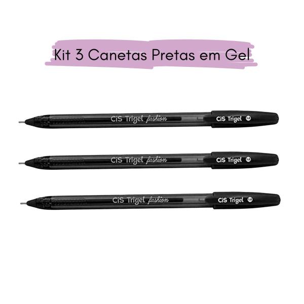 Imagem de Kit Caneta Gel CIS Preta Linha Trigel C/ 3 Uni