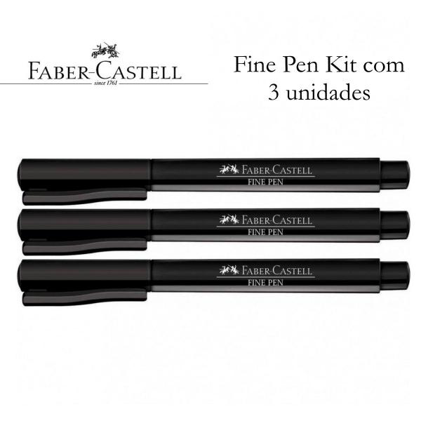 Imagem de Kit Caneta Hidrográfica FABER-CASTELL Fine Pen Preto 3 Unidades