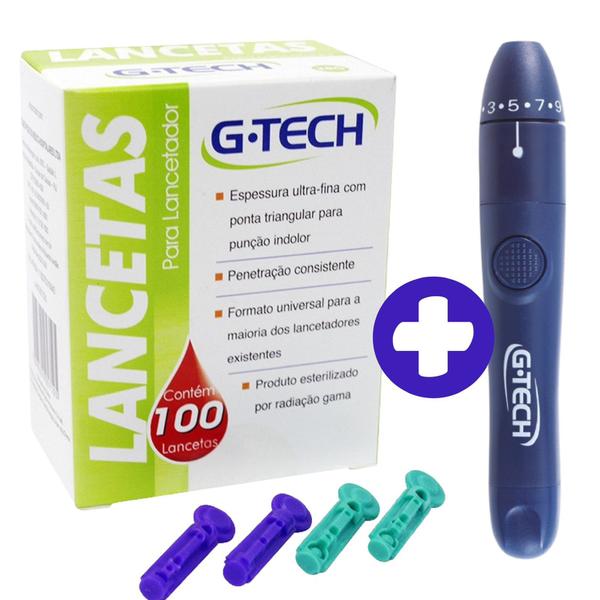 Imagem de Kit  Caneta + Lanceta para lancetador G-Tech II 28G - caixa com 100 unidad