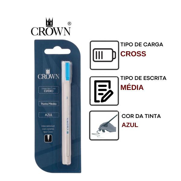 Imagem de Kit Caneta Luxo Crown Metal Capricci Esferográfica YW12601-N Cor Nude + Carga Extra Azul