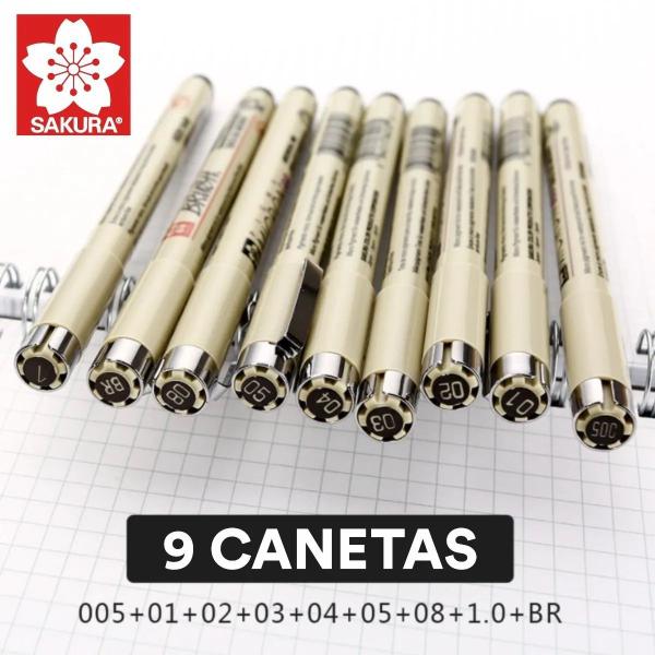 Imagem de Kit Caneta Nanquim Pigma Micron & Brush Sakura - 09 Canetas