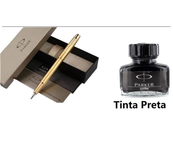 Imagem de Kit Caneta Parker Tinteiro Im Nib Aço Inoxidável Clipe Prata + Tinta Caixa de Presente