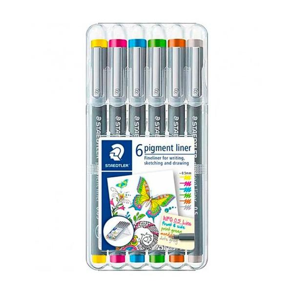 Imagem de Kit Caneta Pigment Liner Staedtler Colorida 0.3mm 6 Cores