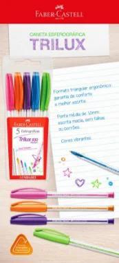 Imagem de Kit Canetas Esferográficas Coloridas  - Trilux Medium 1.0 - 5 un - Faber Castell