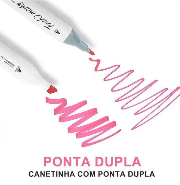 Imagem de Kit Canetas Marcador Permanente Ponta Dupla 60 cores + Bolsa - Touch