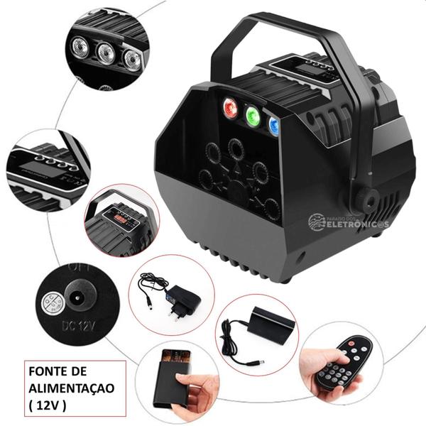 Imagem de Kit Canhão Luzes RGB e Bolhas de Sabão Com Controle Remoto Bivolt Com 1 Liquido Fluido 1948816 JMB1L