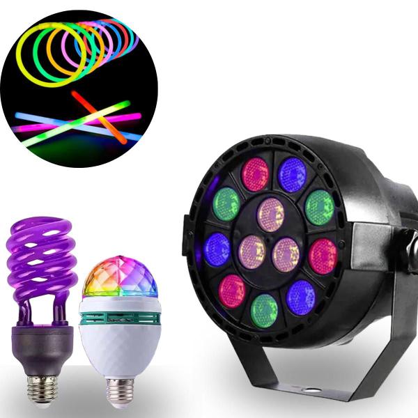 Imagem de Kit- canhão refletor  luz negra lampada rgb pulseira neon