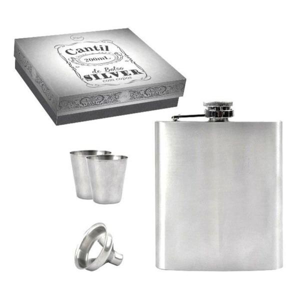 Imagem de Kit Cantil 200M Inox 2 Copos 1 Funil Porta Bebida De Bolso