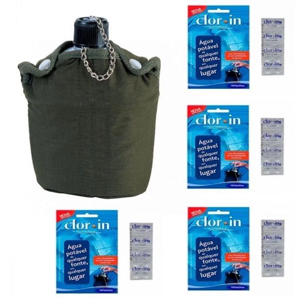 Imagem de Kit Cantil Aluminio 900 Ml + 40 Pastilhas Pastilhas Purificadoras de Agua  Nautika 