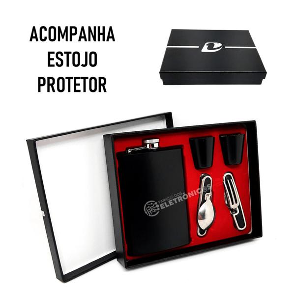 Imagem de Kit Cantil De Bolso Copos Shot Aço Inox Porta Bebidas DY8841