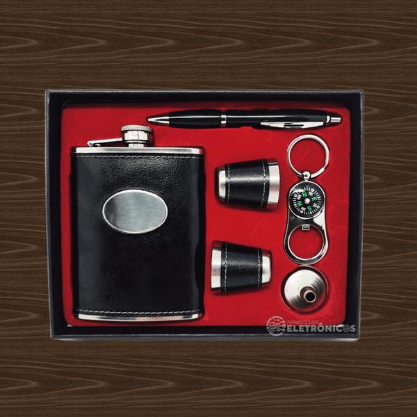 Kit Cantil Porta Bebidas Caneta 2 Copos Shot Chaveiro Bussola Funil Estampado Portátil DY8833 - Dylan Imagem de Kit Cantil Porta Bebidas Caneta 2 Copos Shot Chaveiro Bussola Funil Estampado Portátil DY8833
